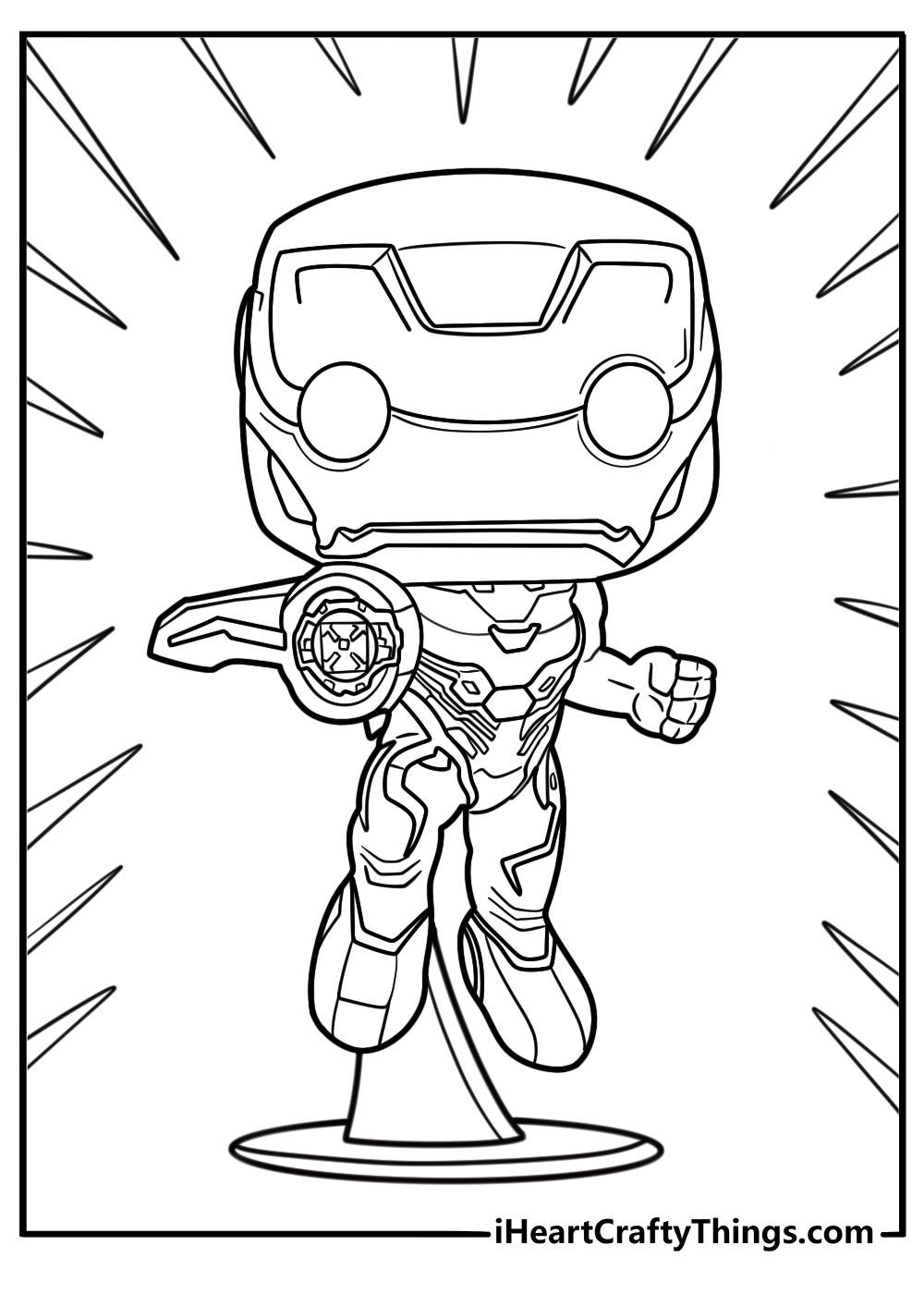 Funko Pop Iron Man flying with repulsors coloring page