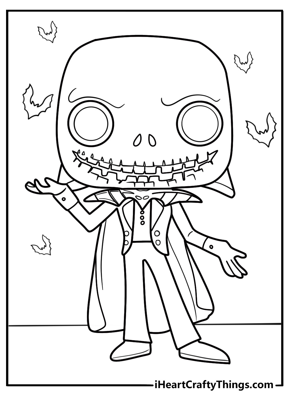 Funko Pop Jack Skellington in Halloween costume coloring page