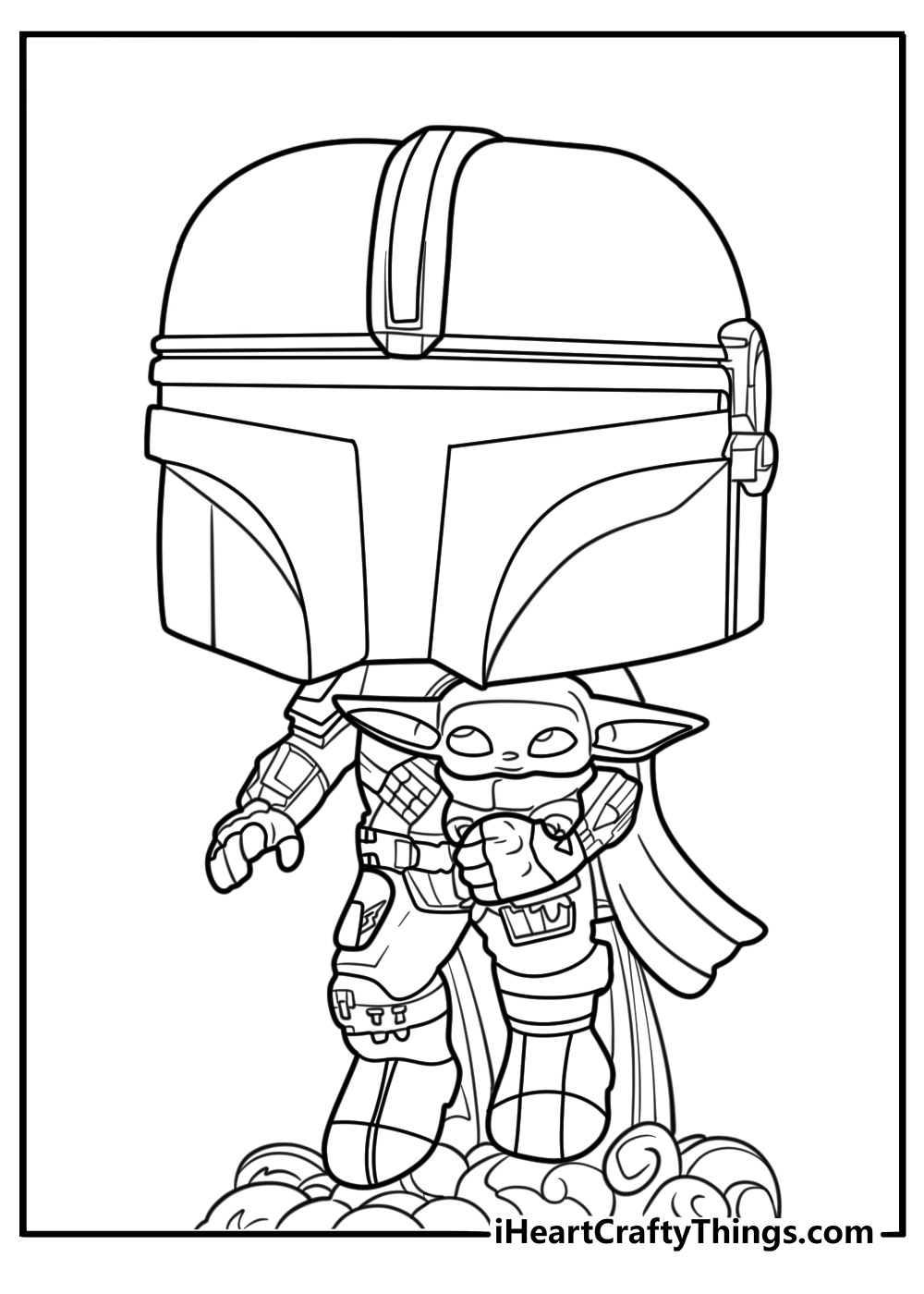 Funko Pop Mandalorian with Grogu coloring page