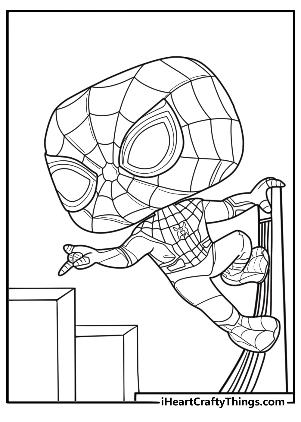 Funko Pop Spider Man climbing a wall coloring page
