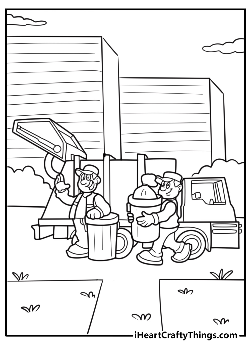 Garbage collector emptying a bin Labor Day coloring page