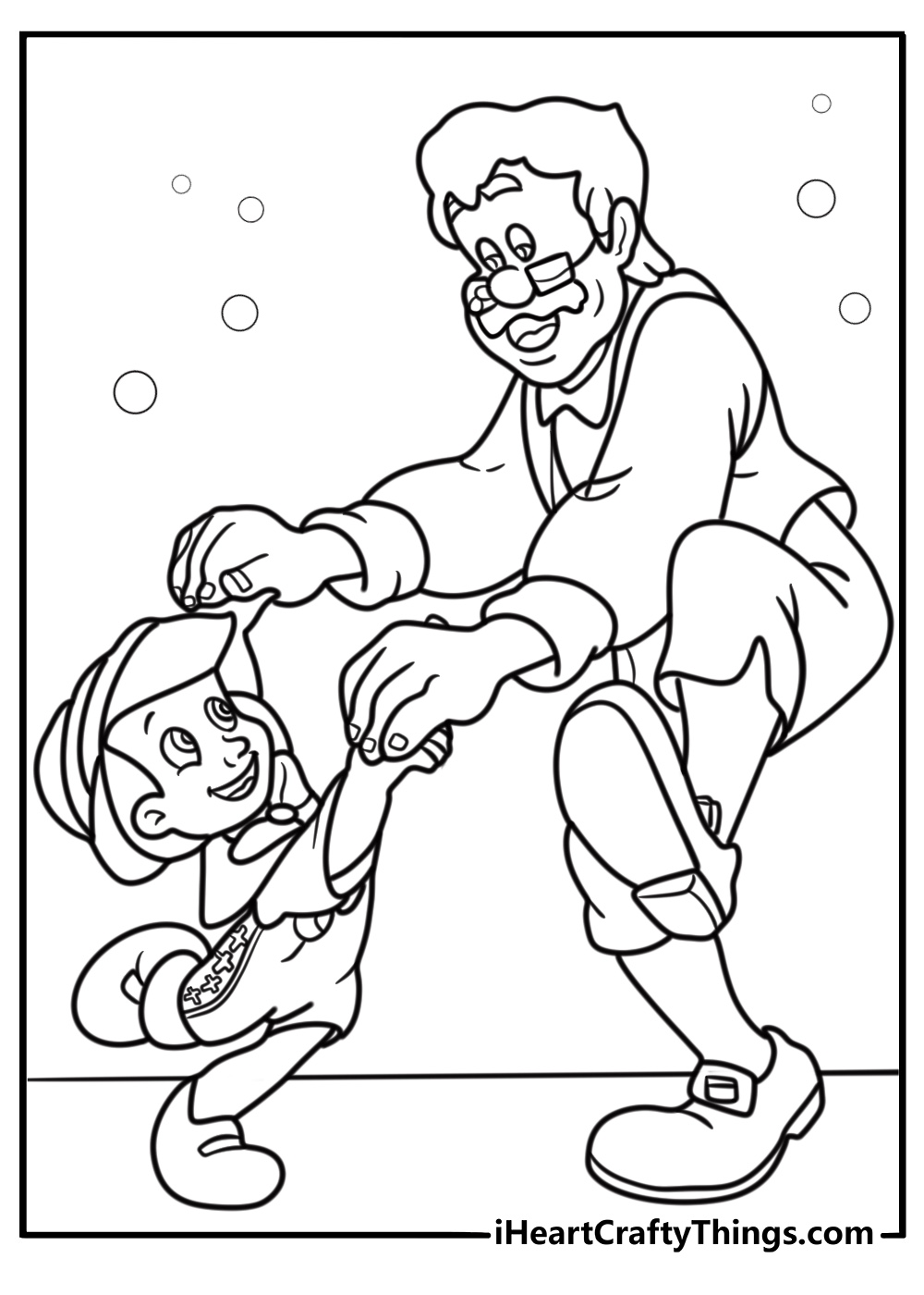 Geppetto dancing with pinocchio coloring page