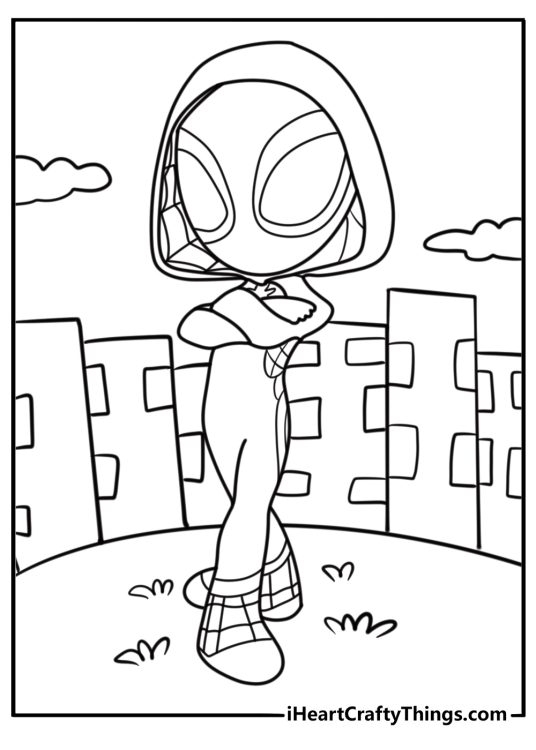 Ghost Spider in full costume front view coloring sheet