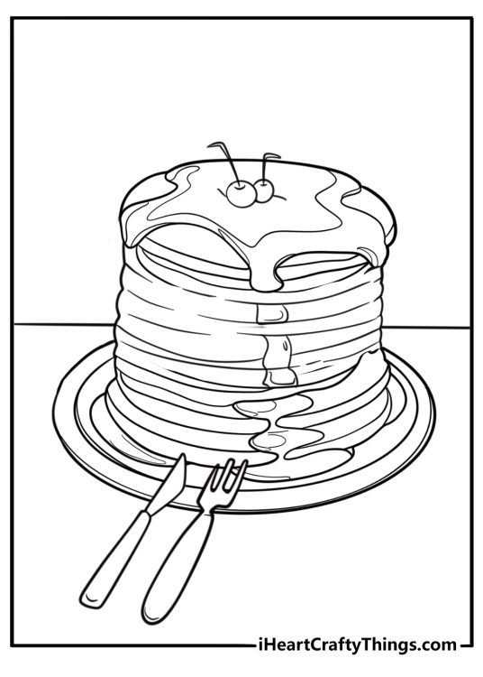 Giant pancake tower next to a fork coloring sheet