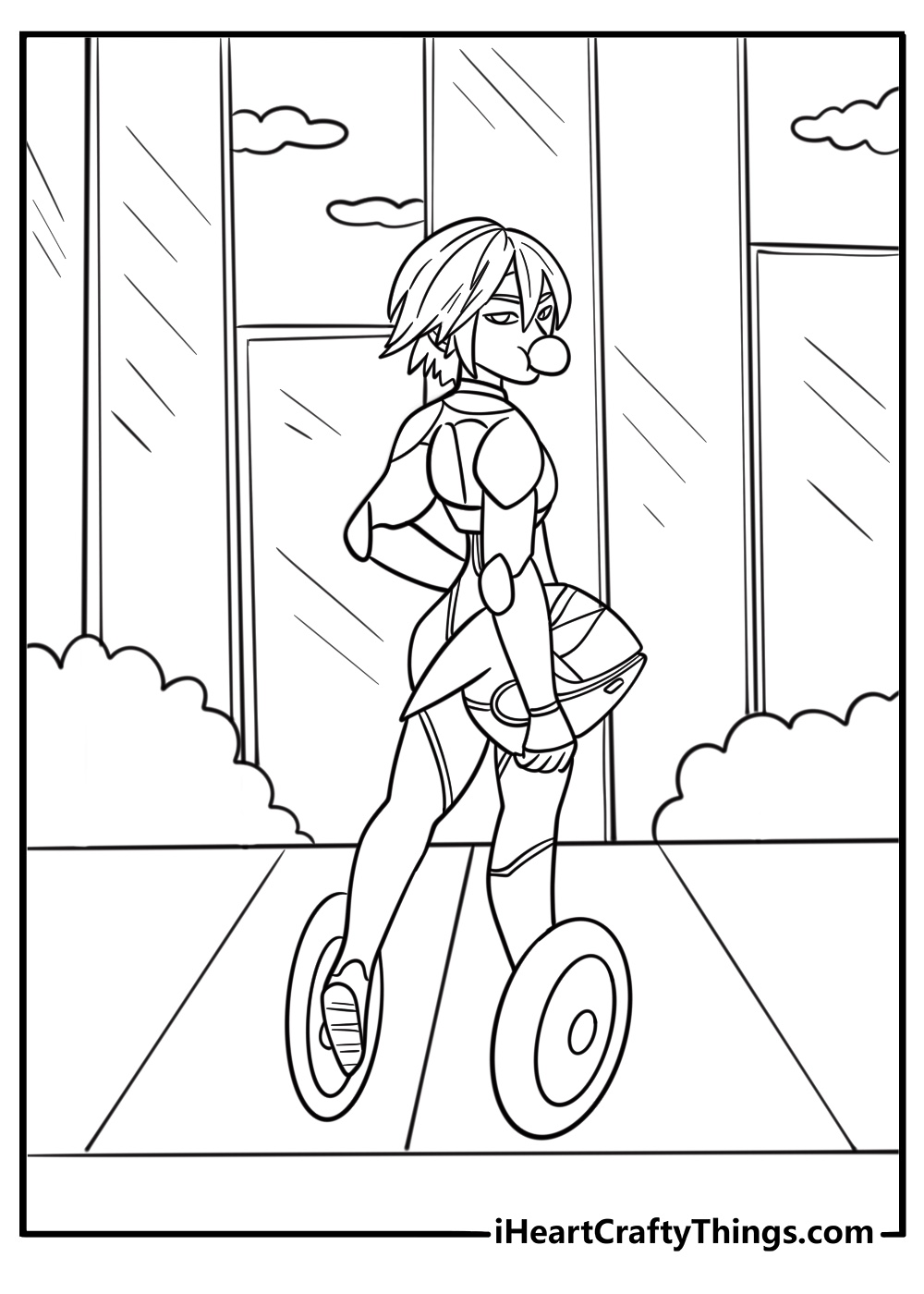 Go Go racing through the city coloring page
