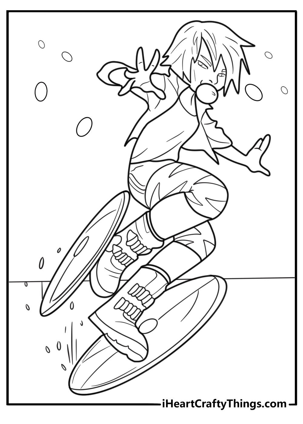 Go Go Tomago riding her maglev discs coloring page
