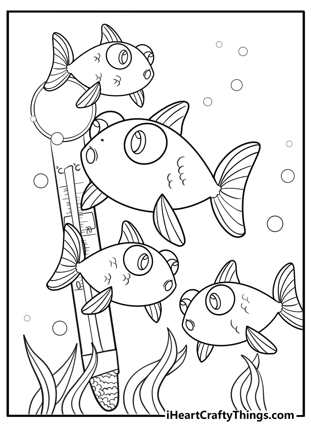 Goldfish darting quickly past a thermometer printable sheet