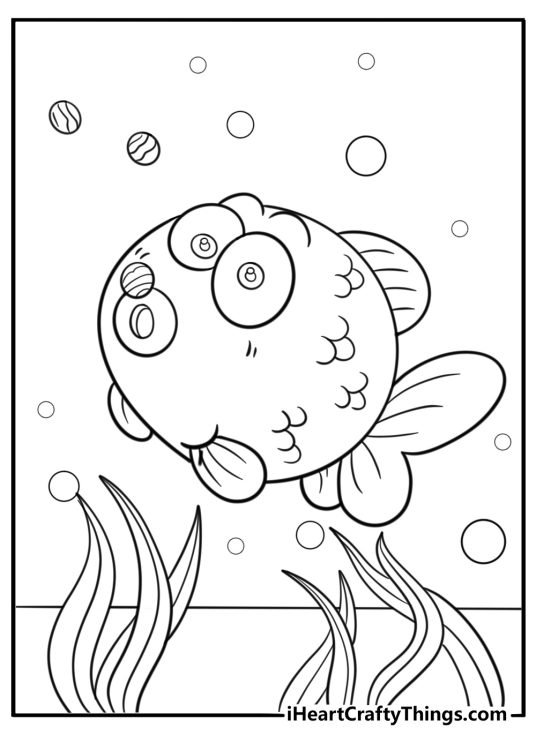 Goldfish eating floating fish food coloring page