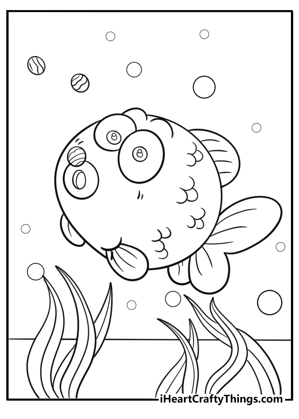 Goldfish eating floating fish food coloring page