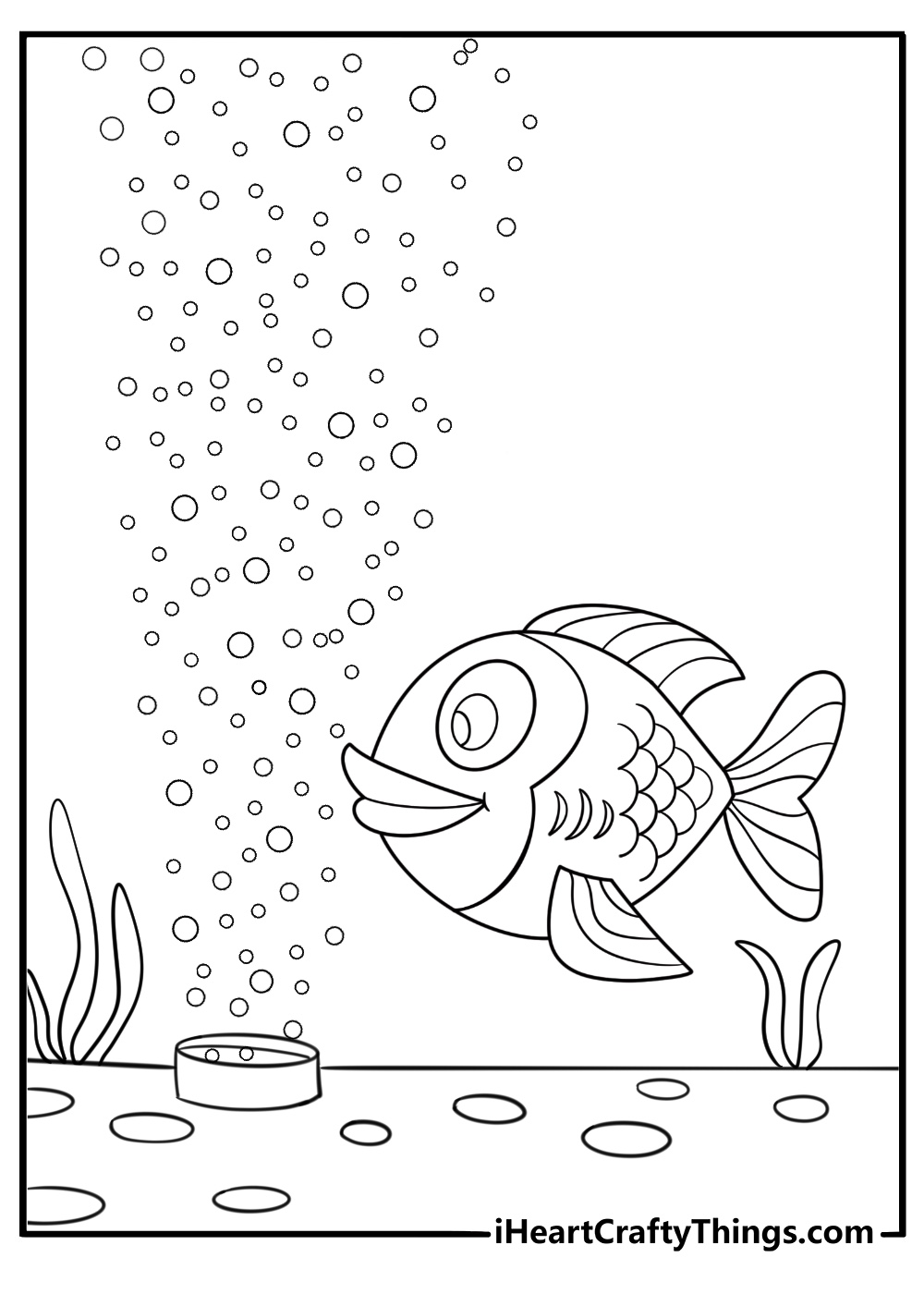 Goldfish near an air stone making bubbles coloring page