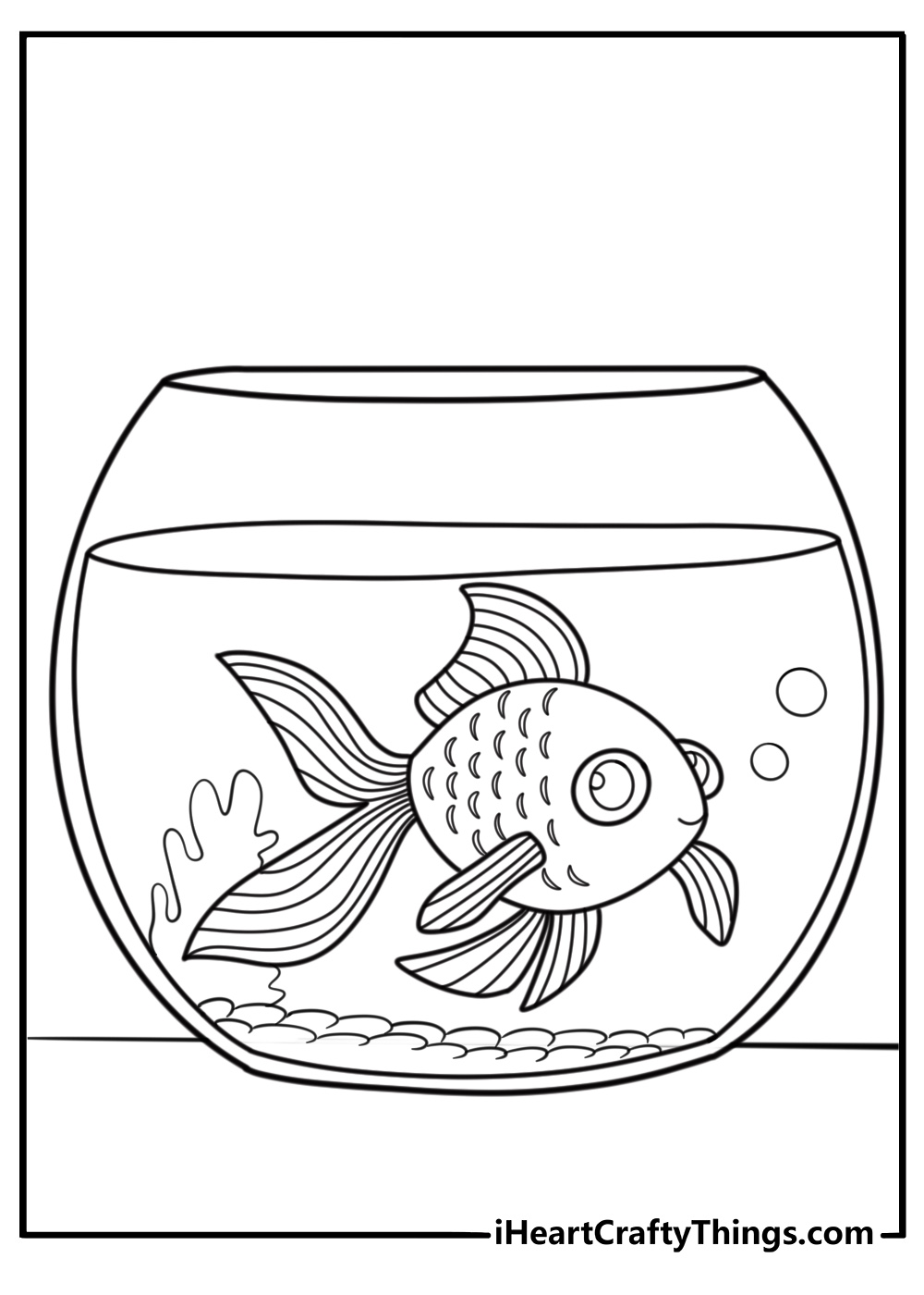 Goldfish swimming in a bowl coloring page for kids