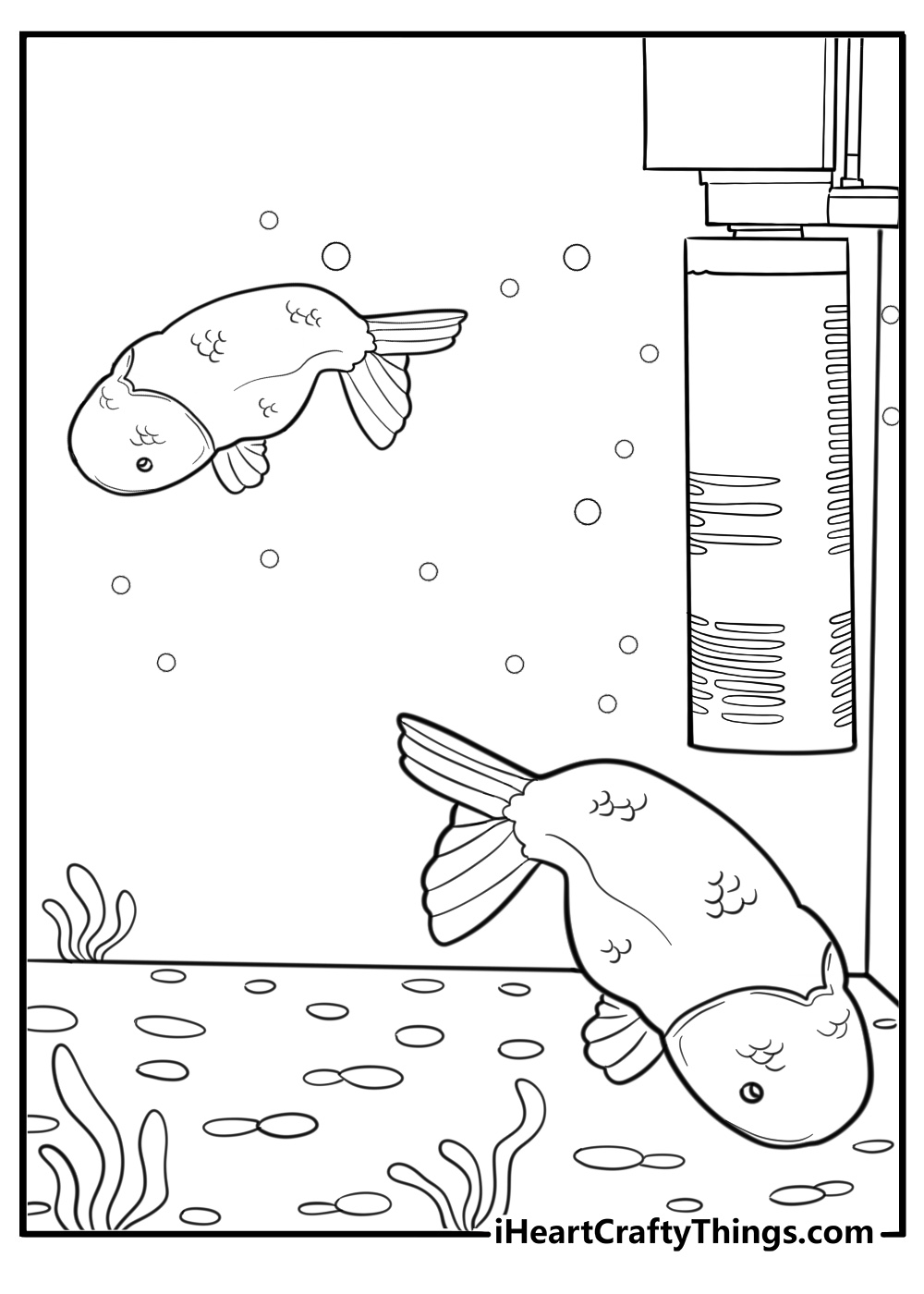 Goldfish turning near tank corner printable coloring page