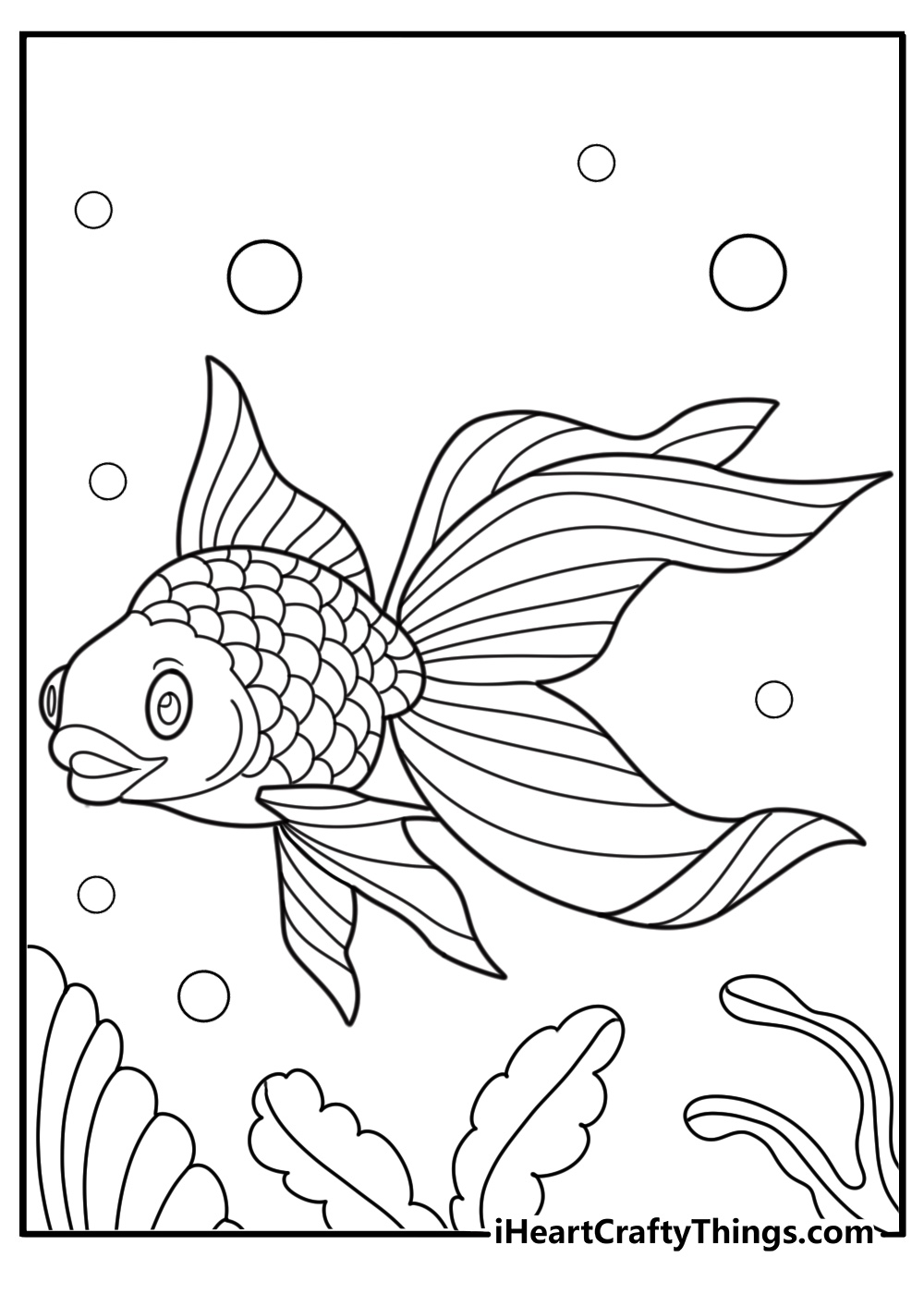 Goldfish with long flowing fins printable coloring sheet