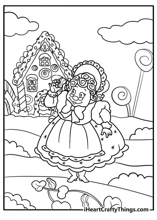 Gramma Nutt beside her peanut brittle house coloring page