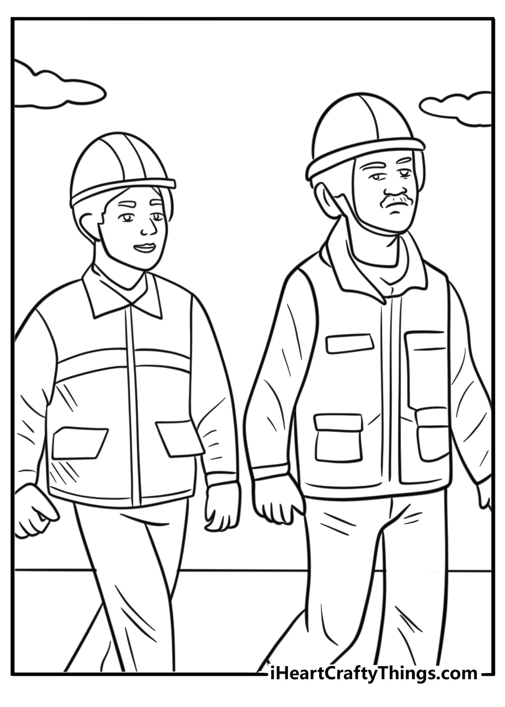 Group of workers with safety vests printable coloring sheet