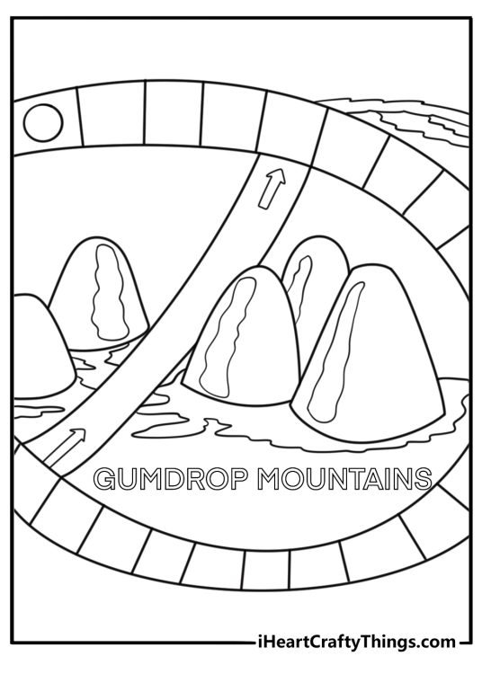 Gumdrop hills rising above the board coloring page