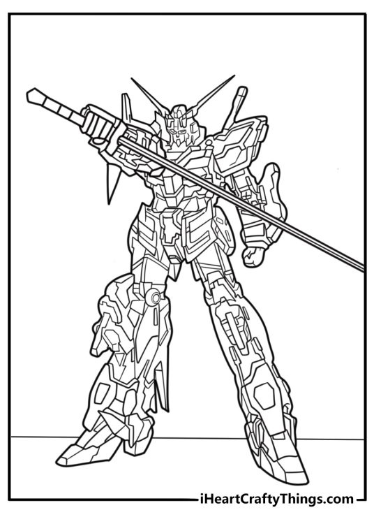 Gundam Astray Red Frame with katana detailed coloring sheet
