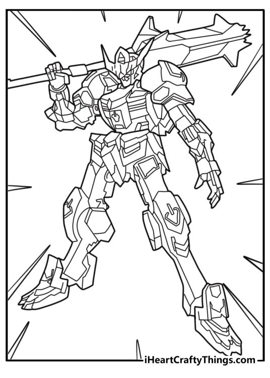 Gundam Barbatos with mace weapon detailed coloring page