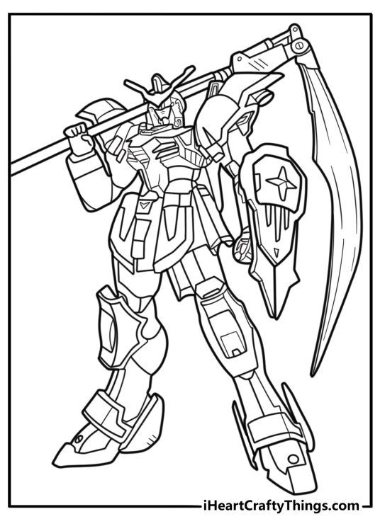 Gundam Deathscythe with energy scythe printable coloring page
