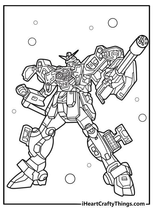 Gundam Heavyarms with chest missile pods open coloring page