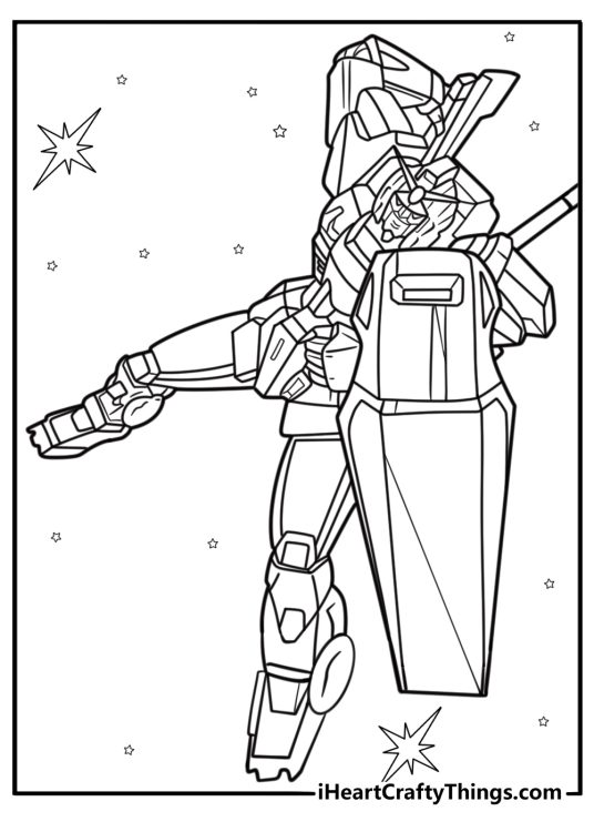 Gundam in space with beam saber free coloring page pdf