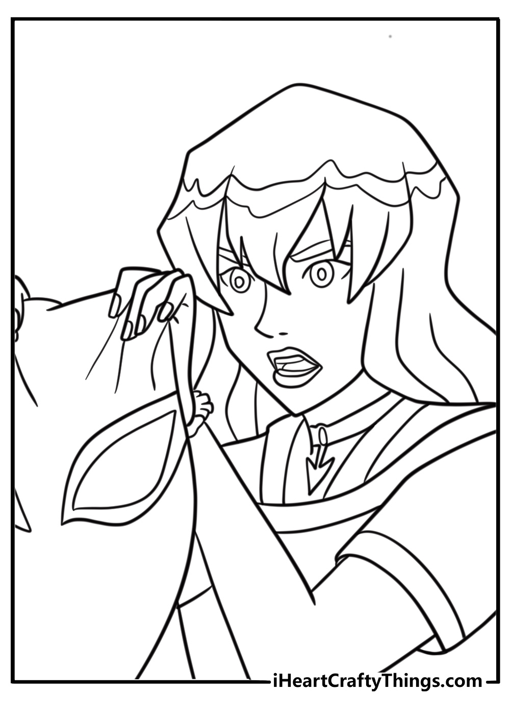 Gwen Stacy holding her mask looking serious coloring page