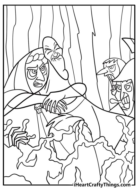 Hades surrounded by lost souls in the River Styx coloring sheet