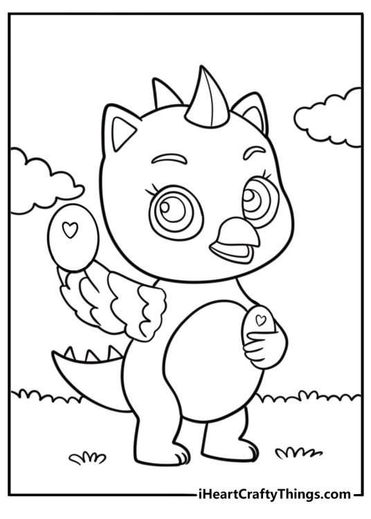 Hatchimal holding a mini egg free coloring page pdf