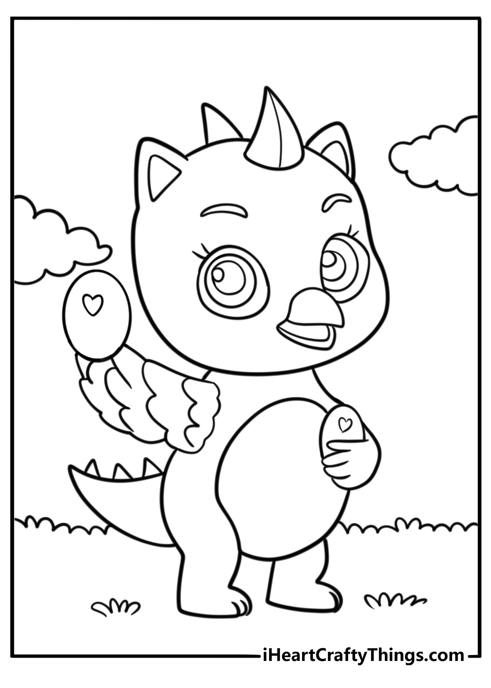 Hatchimal holding a mini egg free coloring page pdf