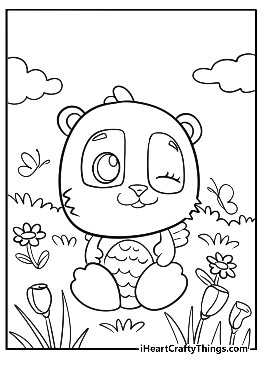 Hatchimal in a flower garden free printable coloring page