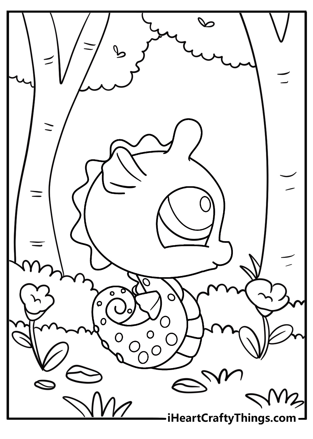 Hatchimal in a magical forest detailed coloring sheet