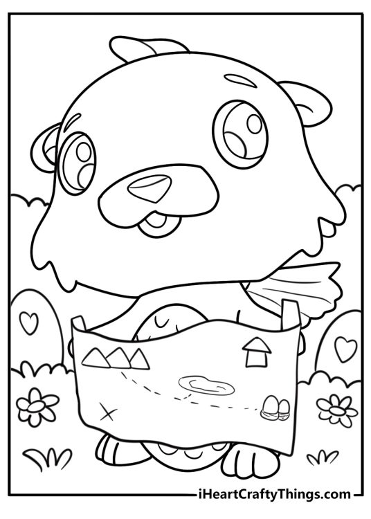 Hatchimal next to a map with hidden eggs fun coloring sheet