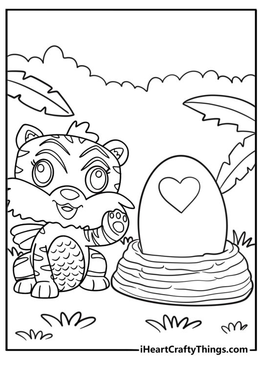 Hatchimal next to glowing nest fun printable coloring sheet