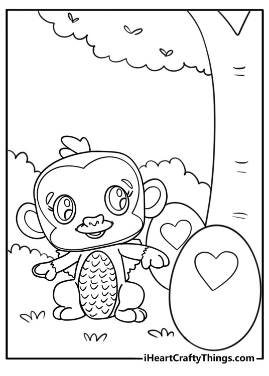 Hatchimal next to tree with eggs coloring page