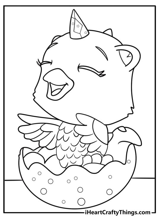 Hatchimal with crystal horns coloring page for kids