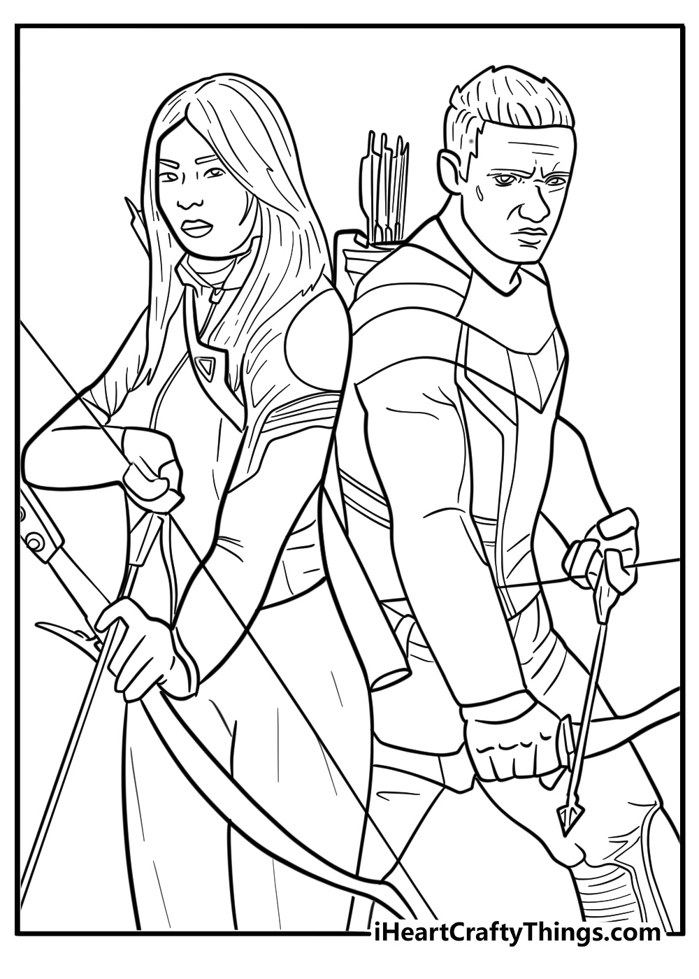 Hawkeye and Kate Bishop side by side coloring sheet