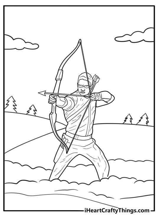 Hawkeye fighting in the snow free coloring page PDF