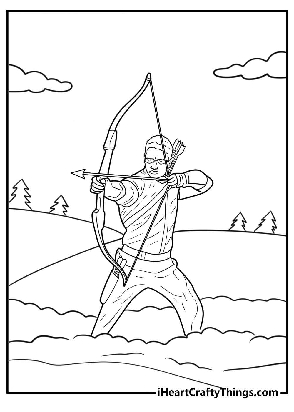 Hawkeye fighting in the snow free coloring page PDF