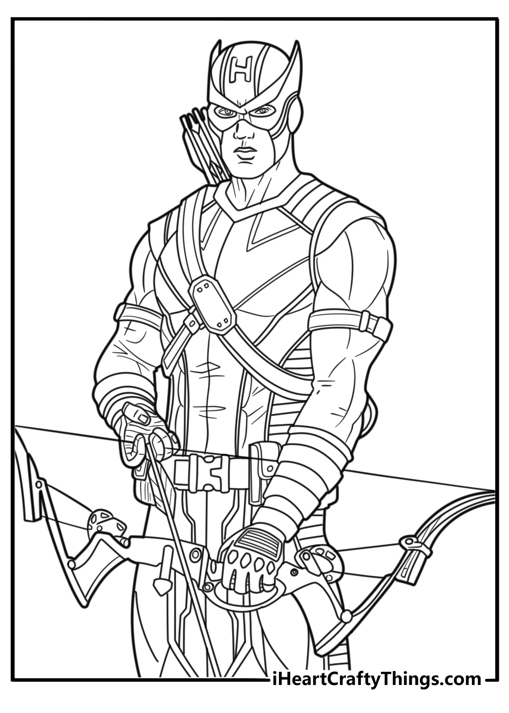 Hawkeye in action pose with arrow ready coloring page