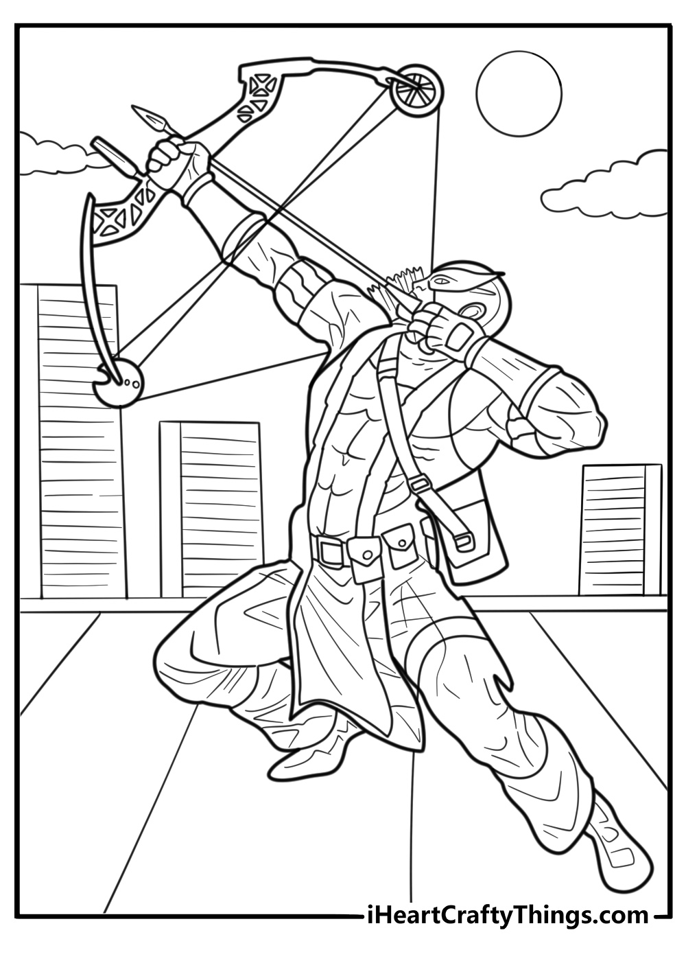 Hawkeye using a grappling arrow free printable coloring page