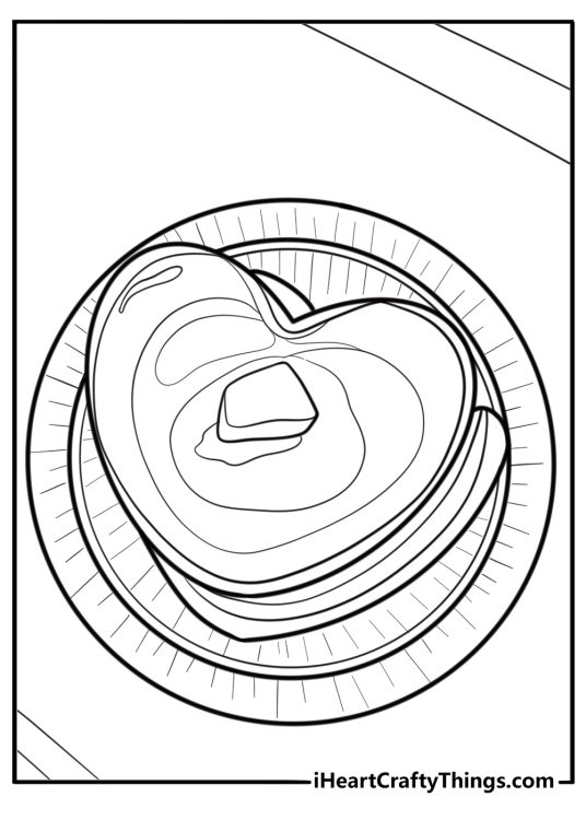 Heart-shaped pancakes for breakfast coloring sheet