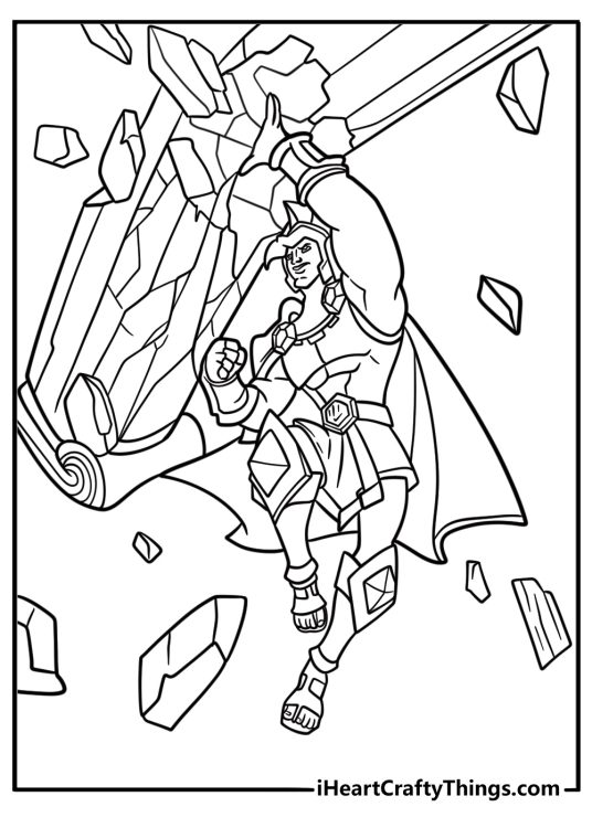 Hercules catching a falling column to save someone coloring page