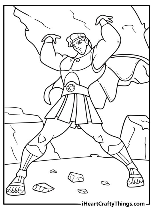 Hercules lifting a massive boulder over his head coloring sheet