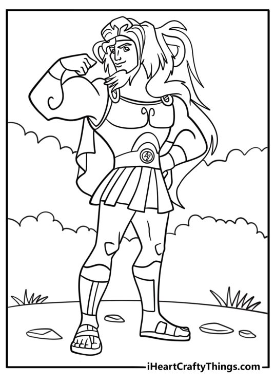 Hercules wearing the lion skin after winning the Nemean lion fight coloring page