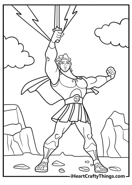 Hercules with a sword in ancient Greek armor coloring page