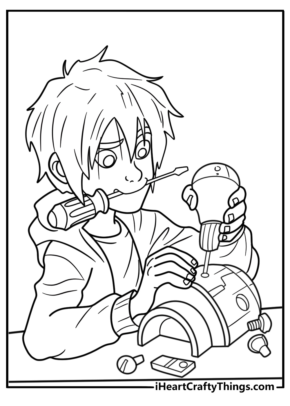 Hiro Hamada working on a robot coloring page