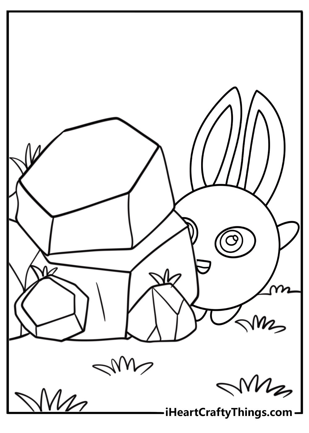 Hopper hiding behind a rock coloring page