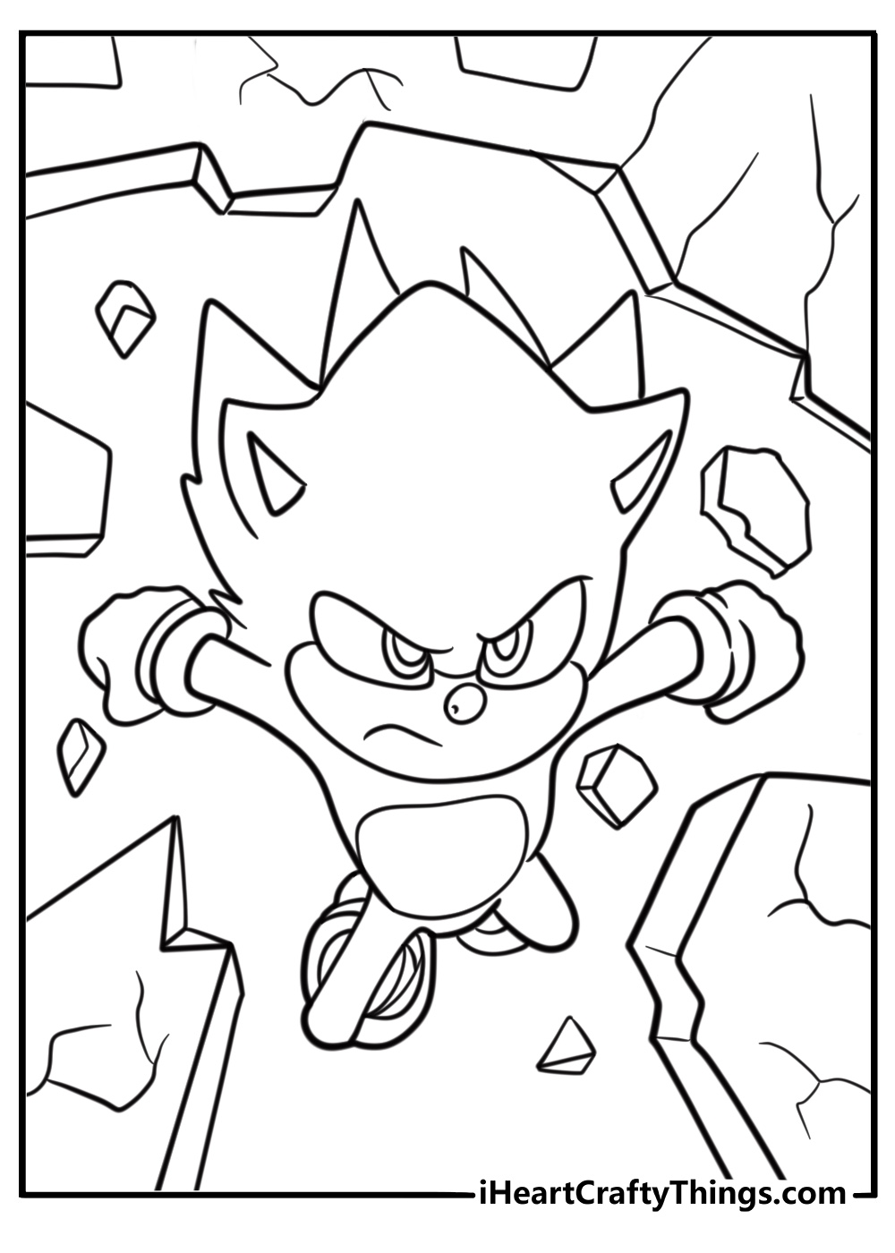 Hyper Sonic breaking through a wall coloring page