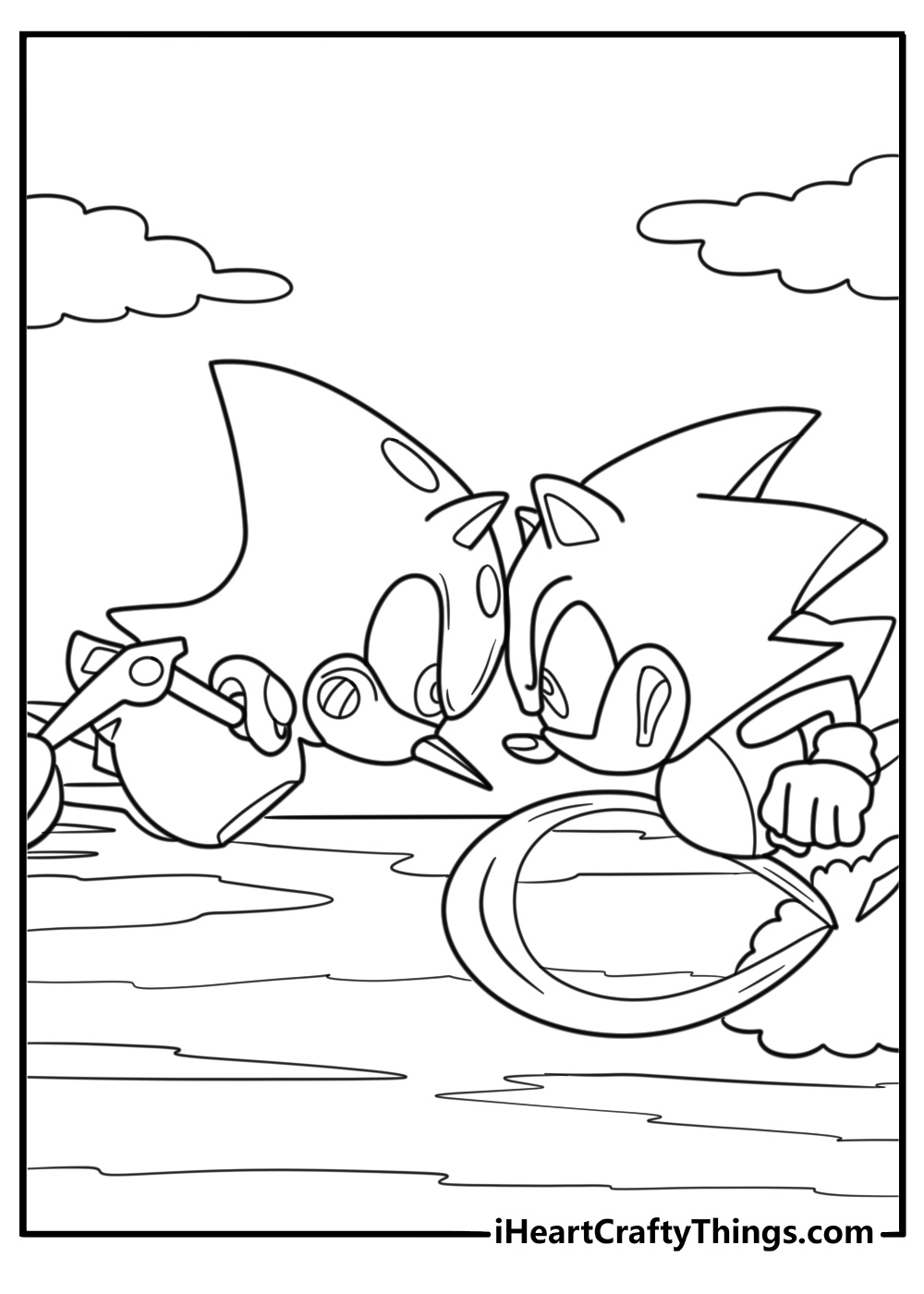 Hyper Sonic facing off against a robot coloring page