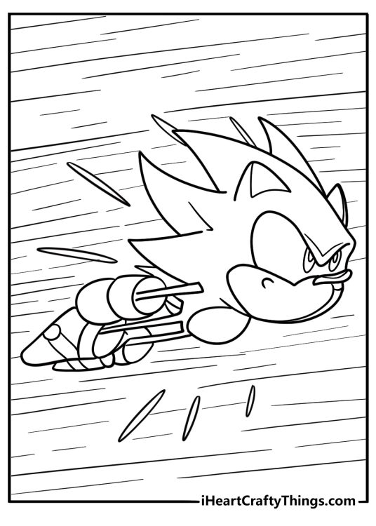 Hyper Sonic flying through the sky coloring page
